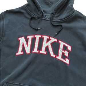 Nike Y2K Spell Out Wording Hoodie Men’s Size Large Black & Red Faded Logo Swoosh